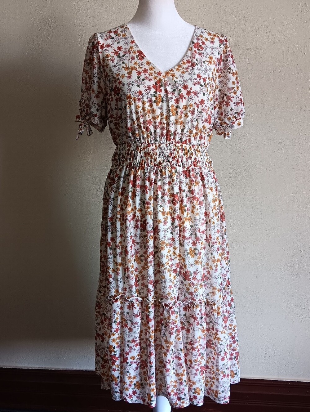Floral Siren Lily Medium Whimsical Midi Dress, Slip On Fairy Cottagecore Flowers